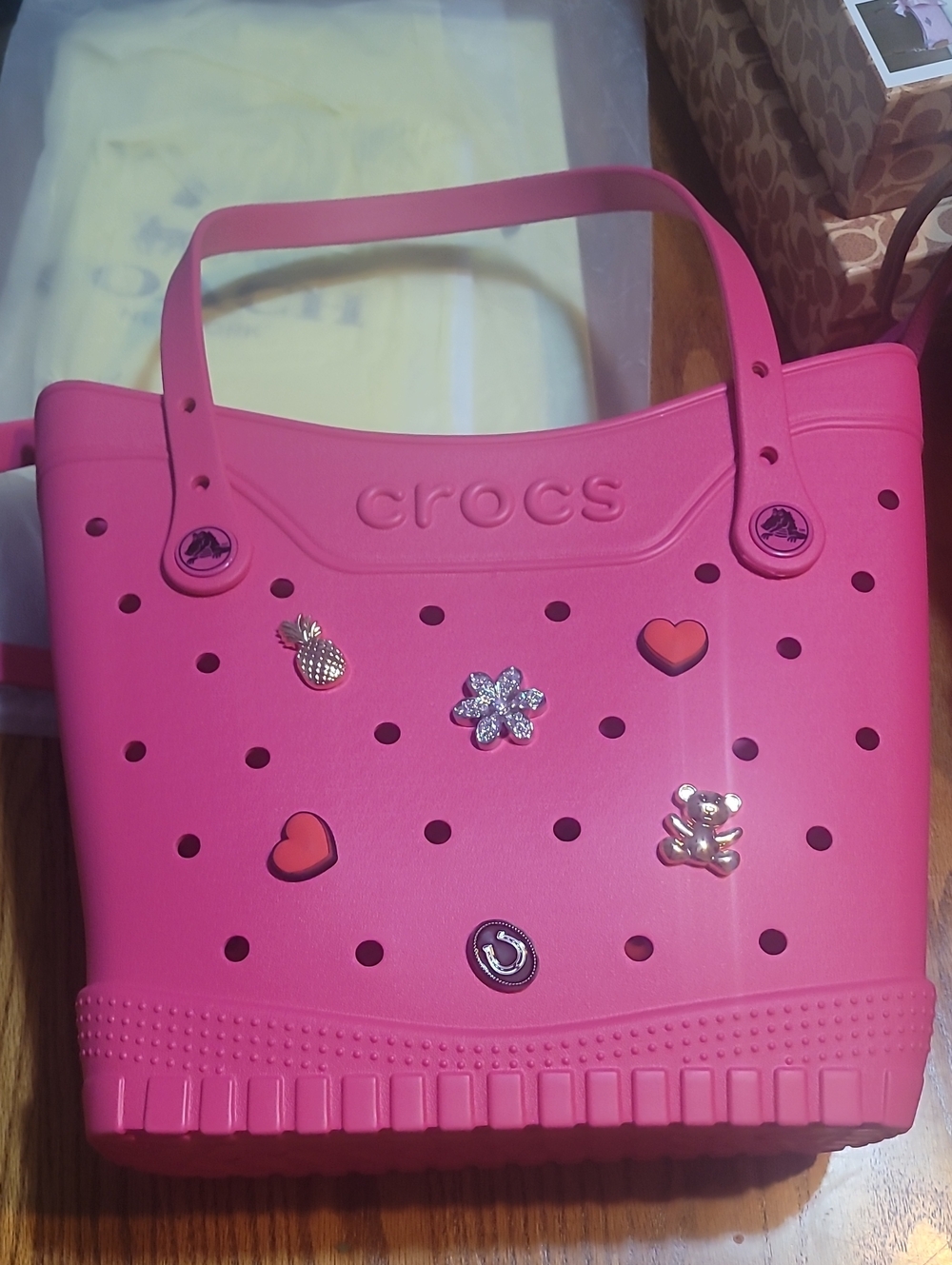 CROCS Pink Jibbitz-Embellished Tote Bag